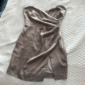 Tobi metallic silky strapless dress